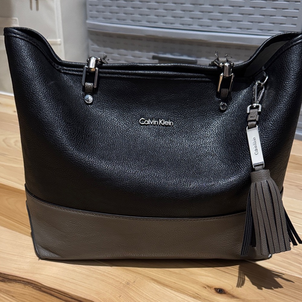 Calvin Klein Black and Brown Tote Bag